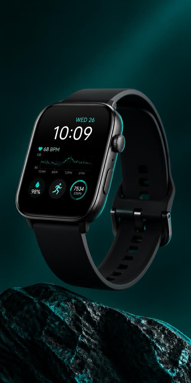 Smartwatch auf petrolfarbenem Hintergrund